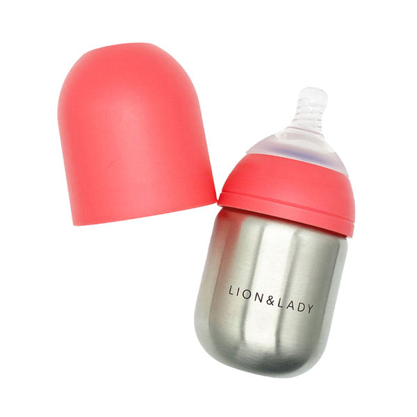 Lion & Lady Stainless Steel Baby Bottle - 210ml - Fuchsia Pink