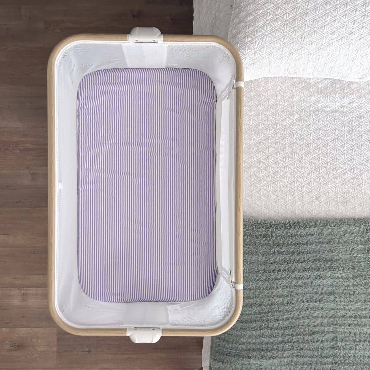 Little Human Linens Waterproof Change Pad / Co-Sleeper Bassinet Sheet - Lavender Stripe