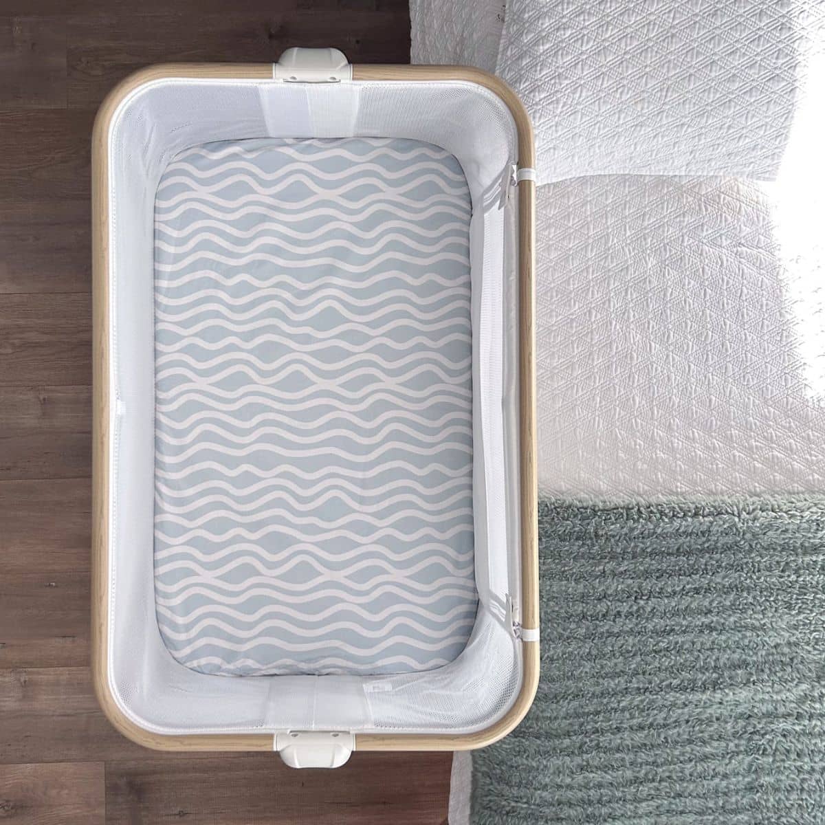 Little Human Linens Waterproof Change Pad / Co-Sleeper Bassinet Sheet - Bright Waves