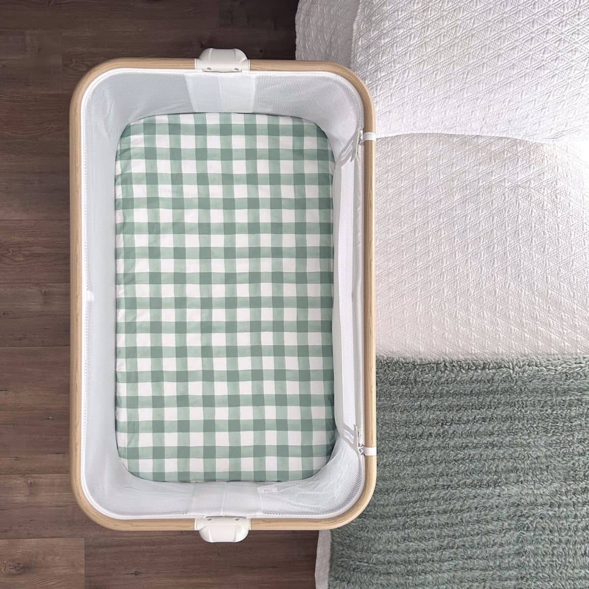 Little Human Linens Waterproof Change Pad / Co-Sleeper Bassinet Sheet - Green Gingham