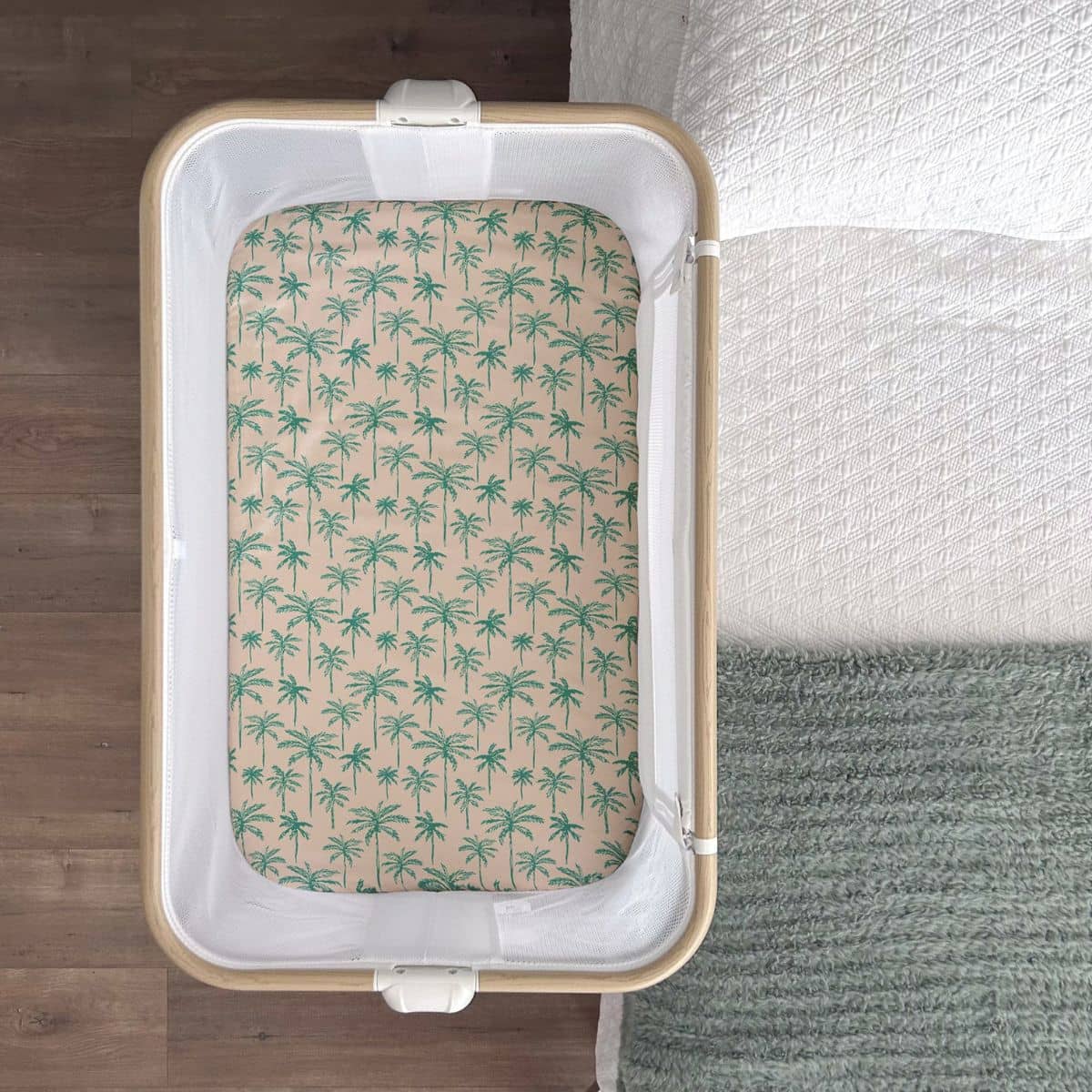 Little Human Linens Waterproof Change Pad / Co-Sleeper Bassinet Sheet - Green Palms