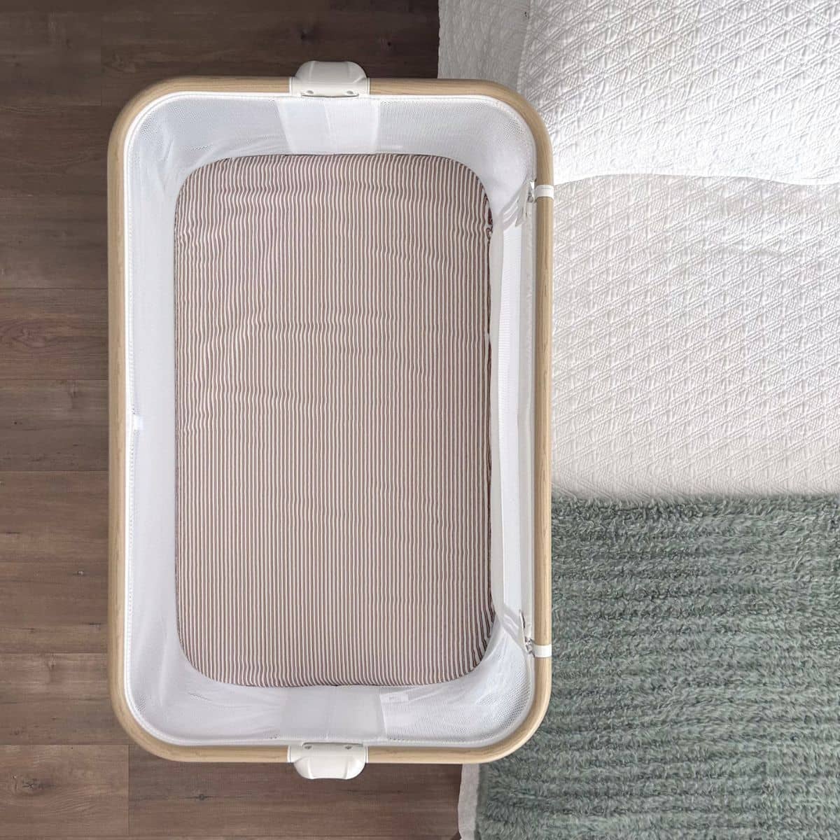 Little Human Linens Waterproof Change Pad / Co-Sleeper Bassinet Sheet - Mocha Pinstripe
