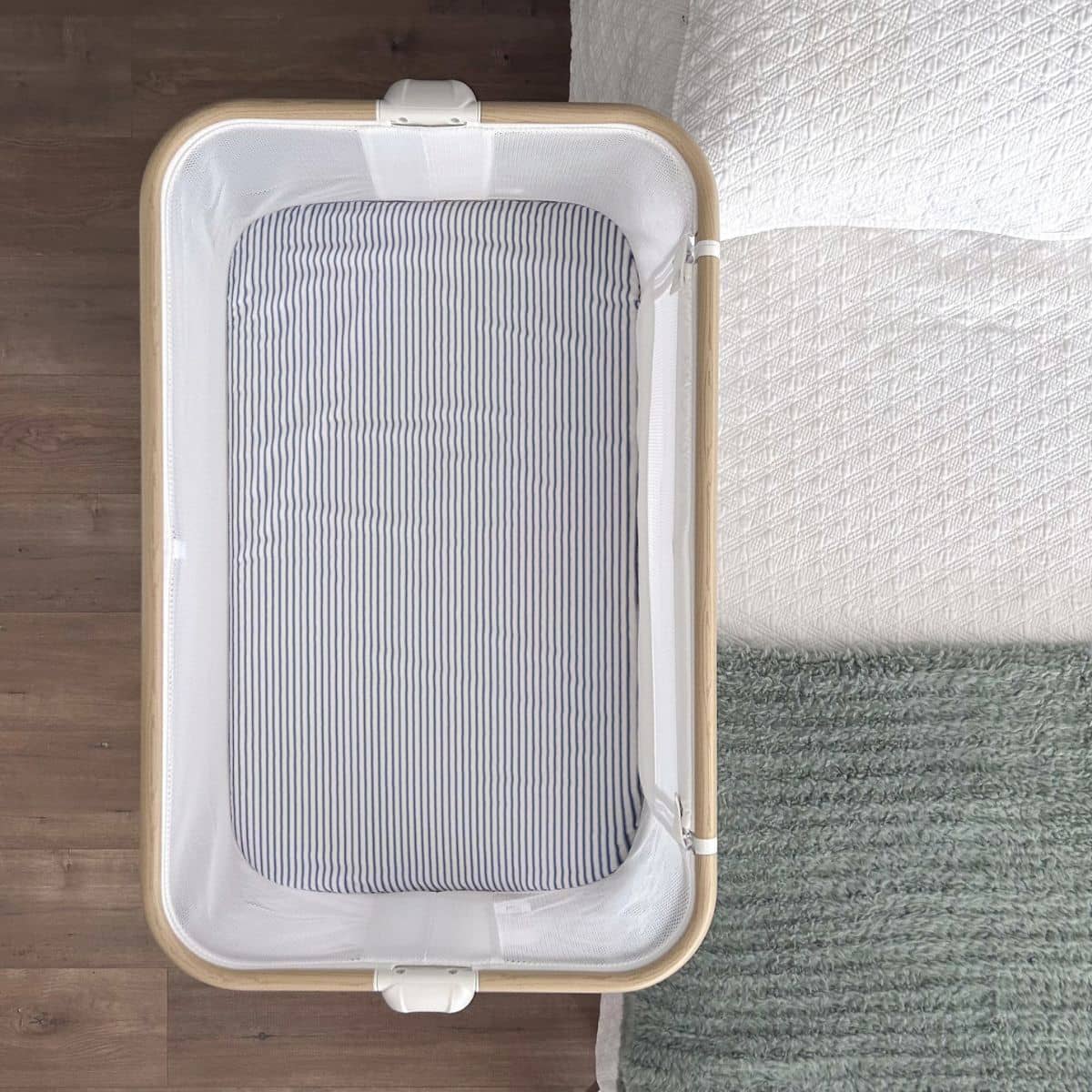 Little Human Linens Waterproof Change Pad / Co-Sleeper Bassinet Sheet - Navy Ticking
