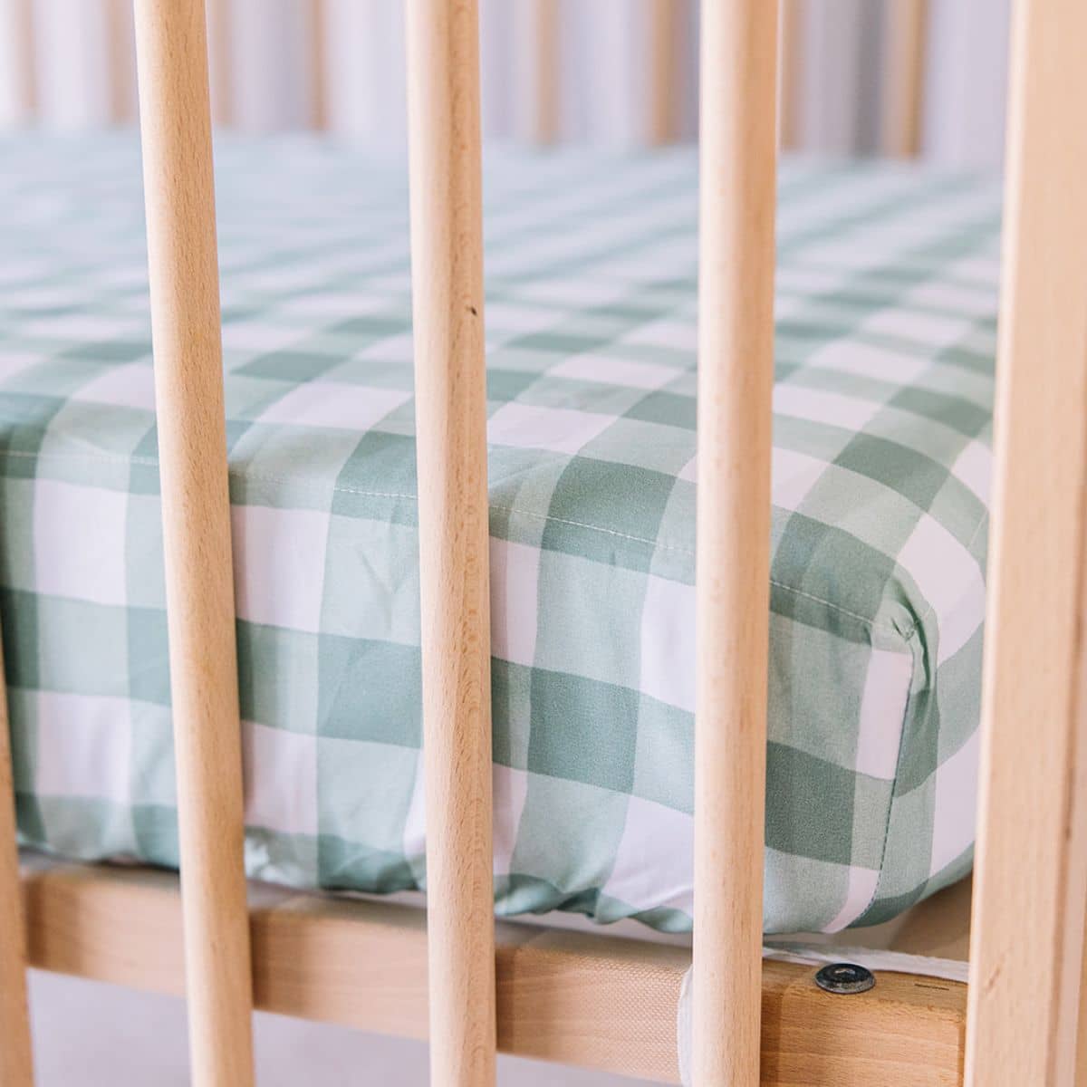 Little Human Linens Waterproof Cot Sheet - Green Gingham