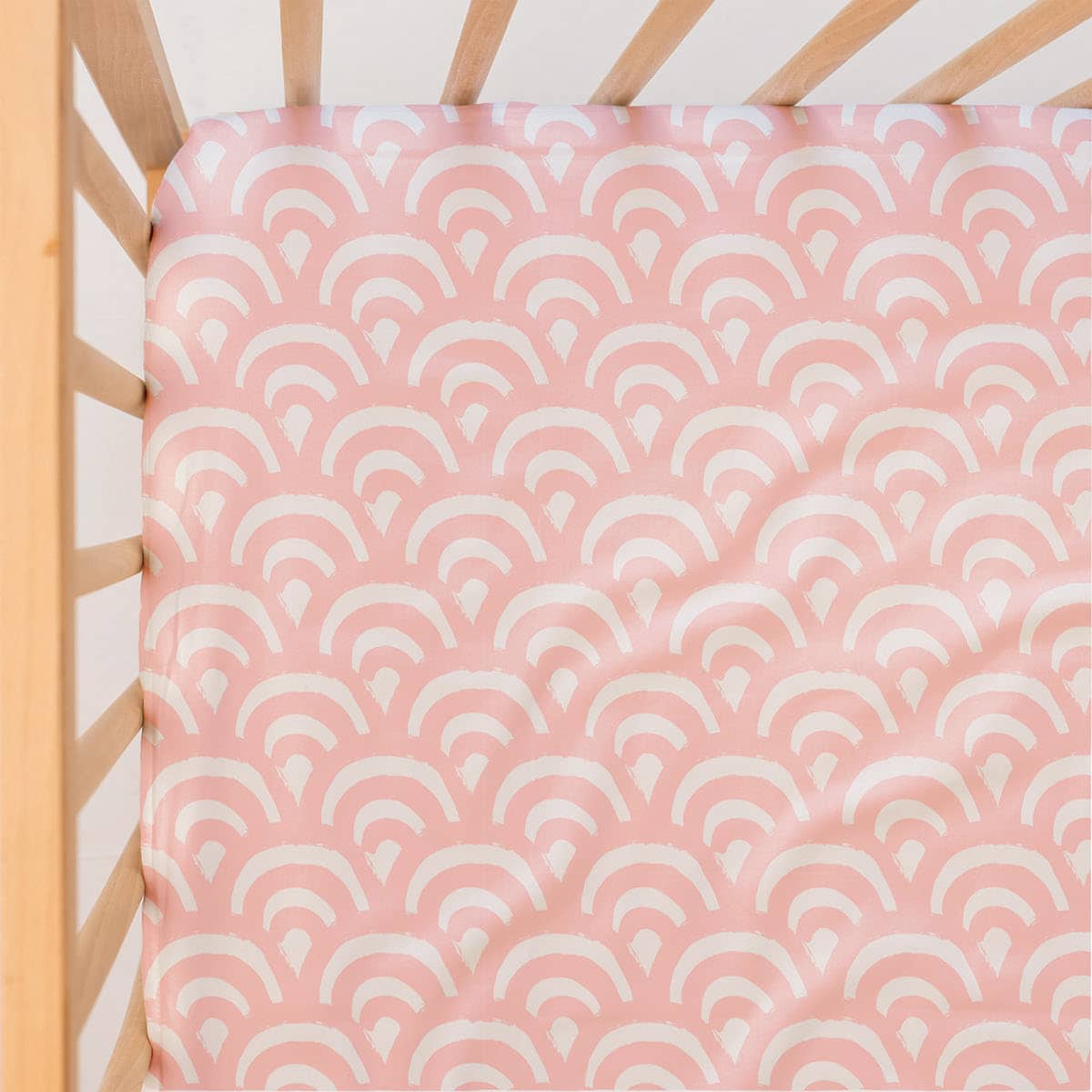 Little Human Linens Waterproof Cot Sheet - Peach Rainbows