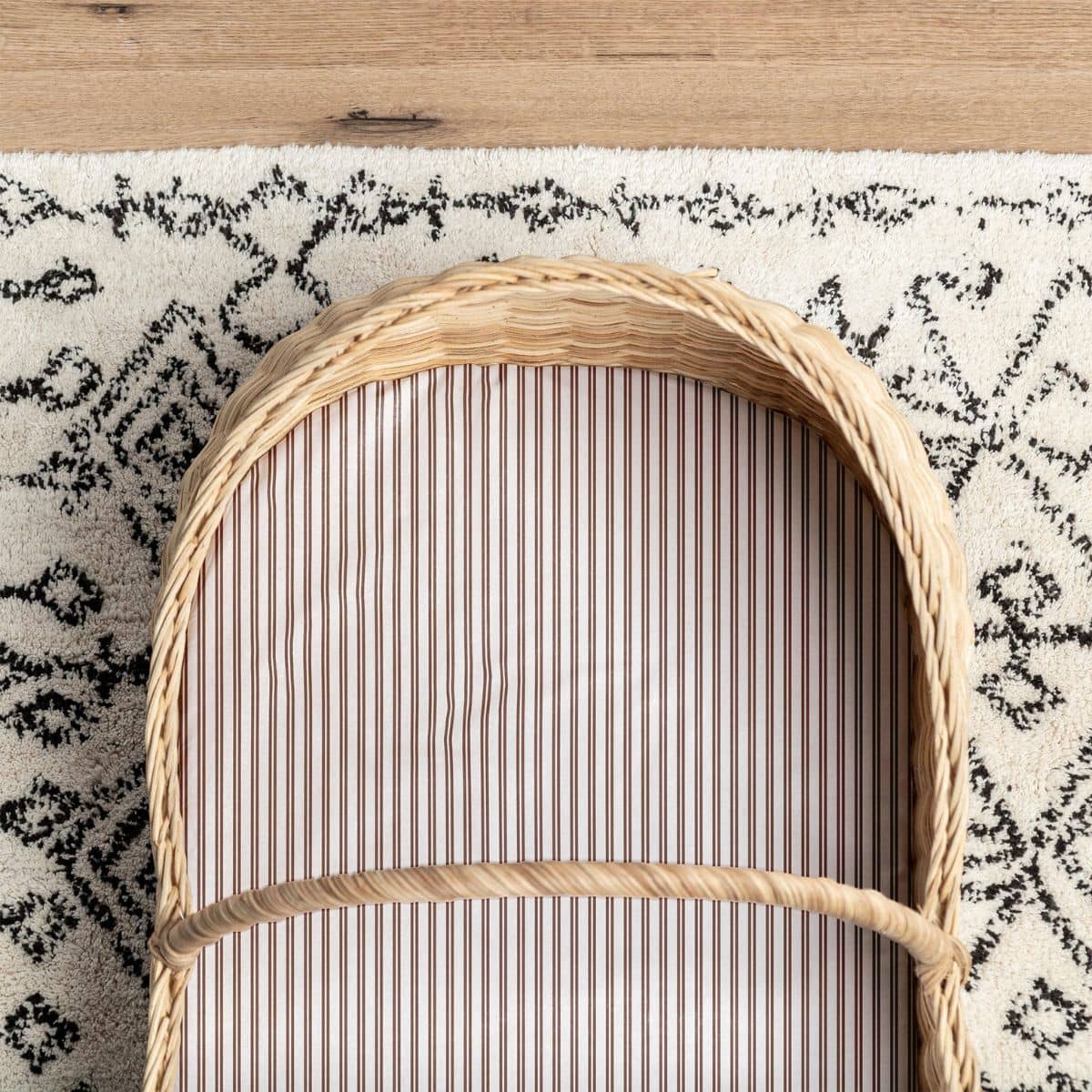 Little Human Linens Waterproof Small Bassinet Sheet - Mocha Pinstripe