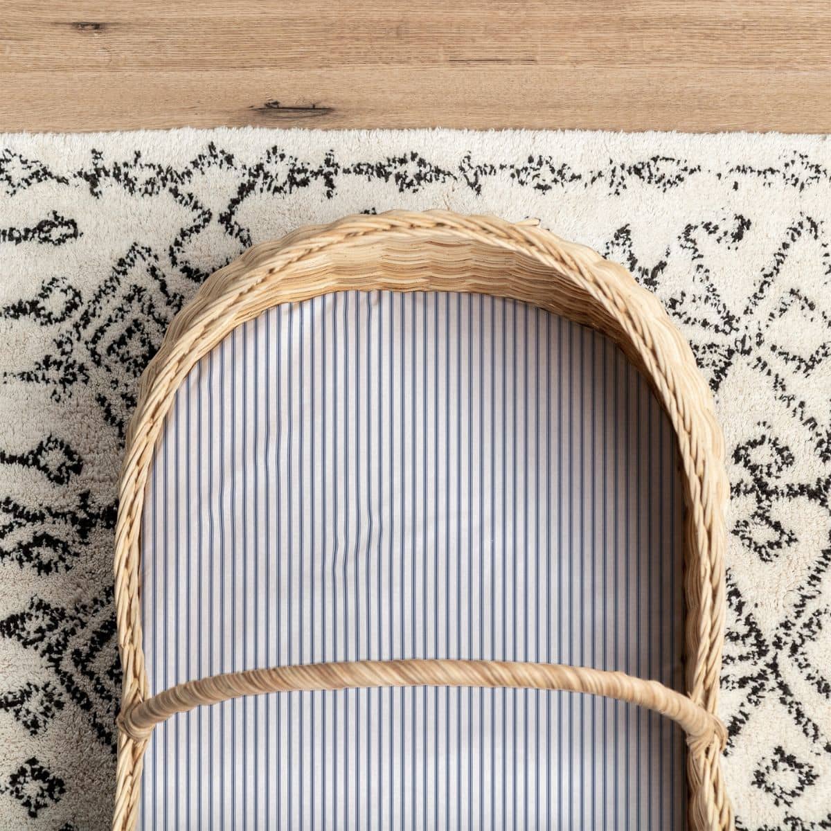 Little Human Linens Waterproof Small Bassinet Sheet - Navy Ticking