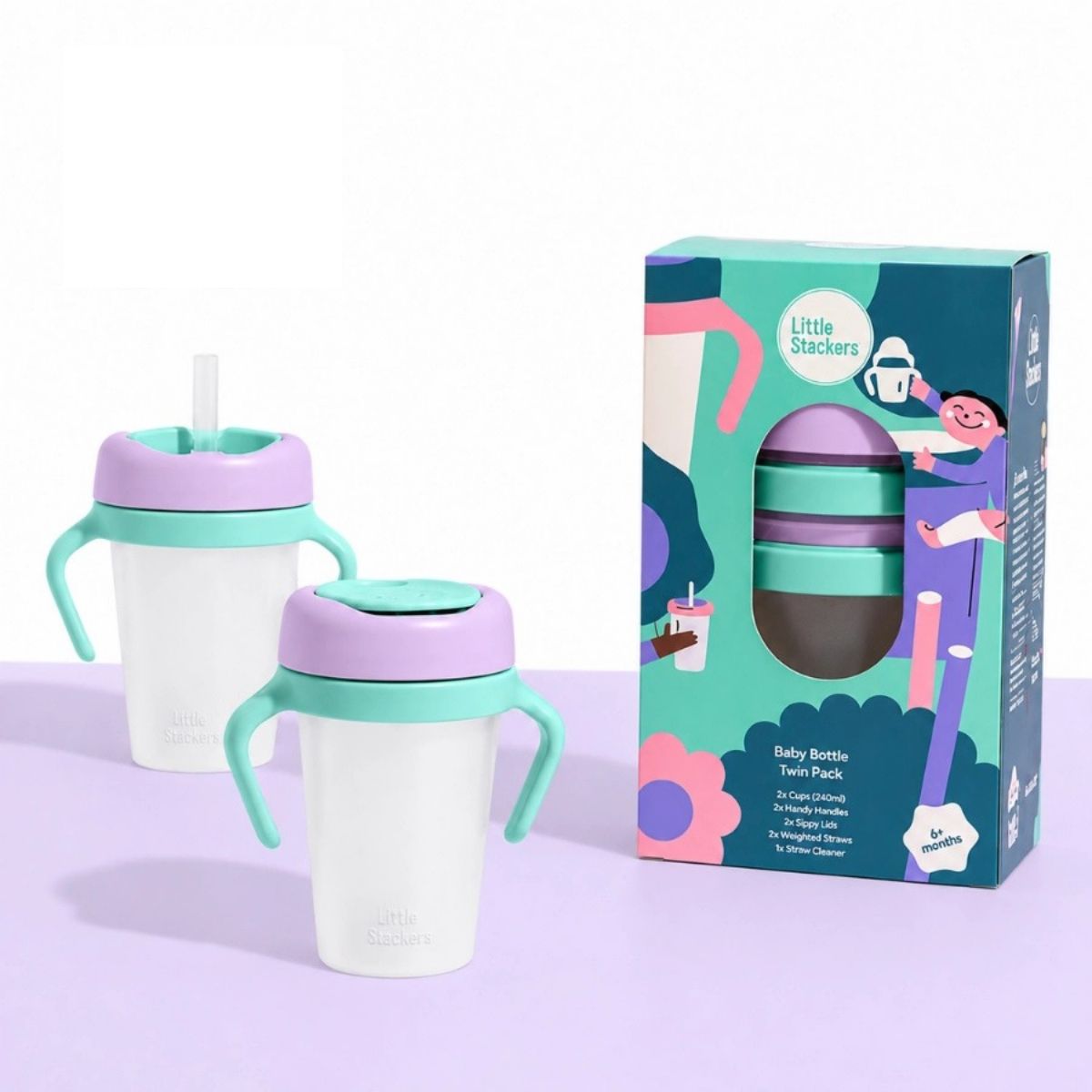 Little Stackers Sippy Cup - Twin Pack - Lilac and Aqua