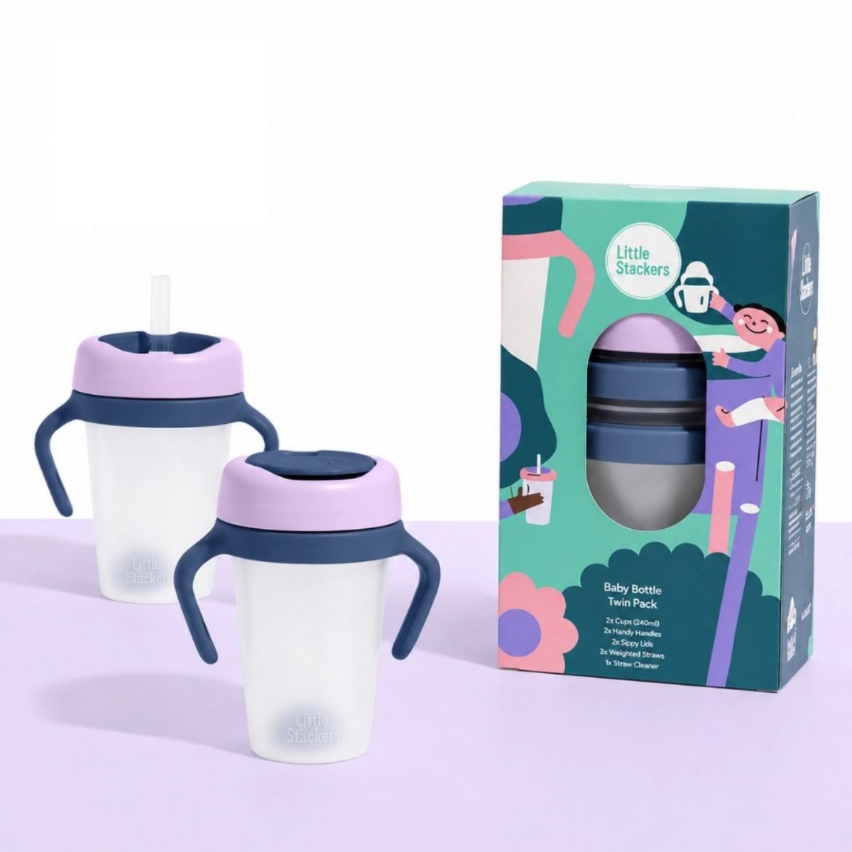 Little Stackers Sippy Cup - Twin Pack - Lilac and Navy