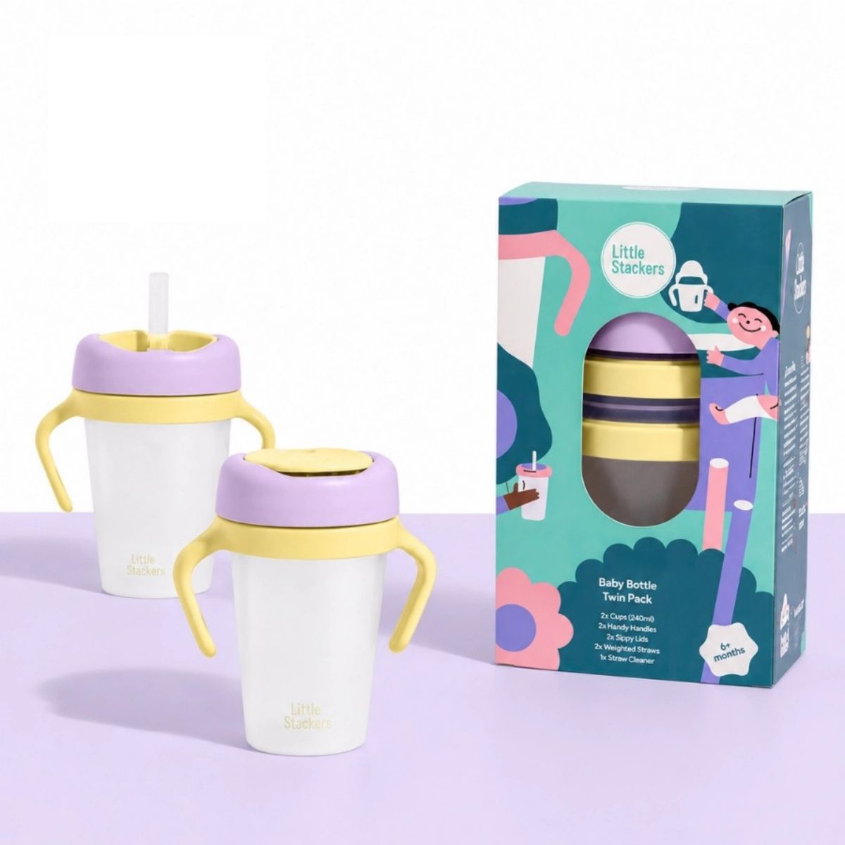 Little Stackers Sippy Cup - Twin Pack - Lilac and Yellow