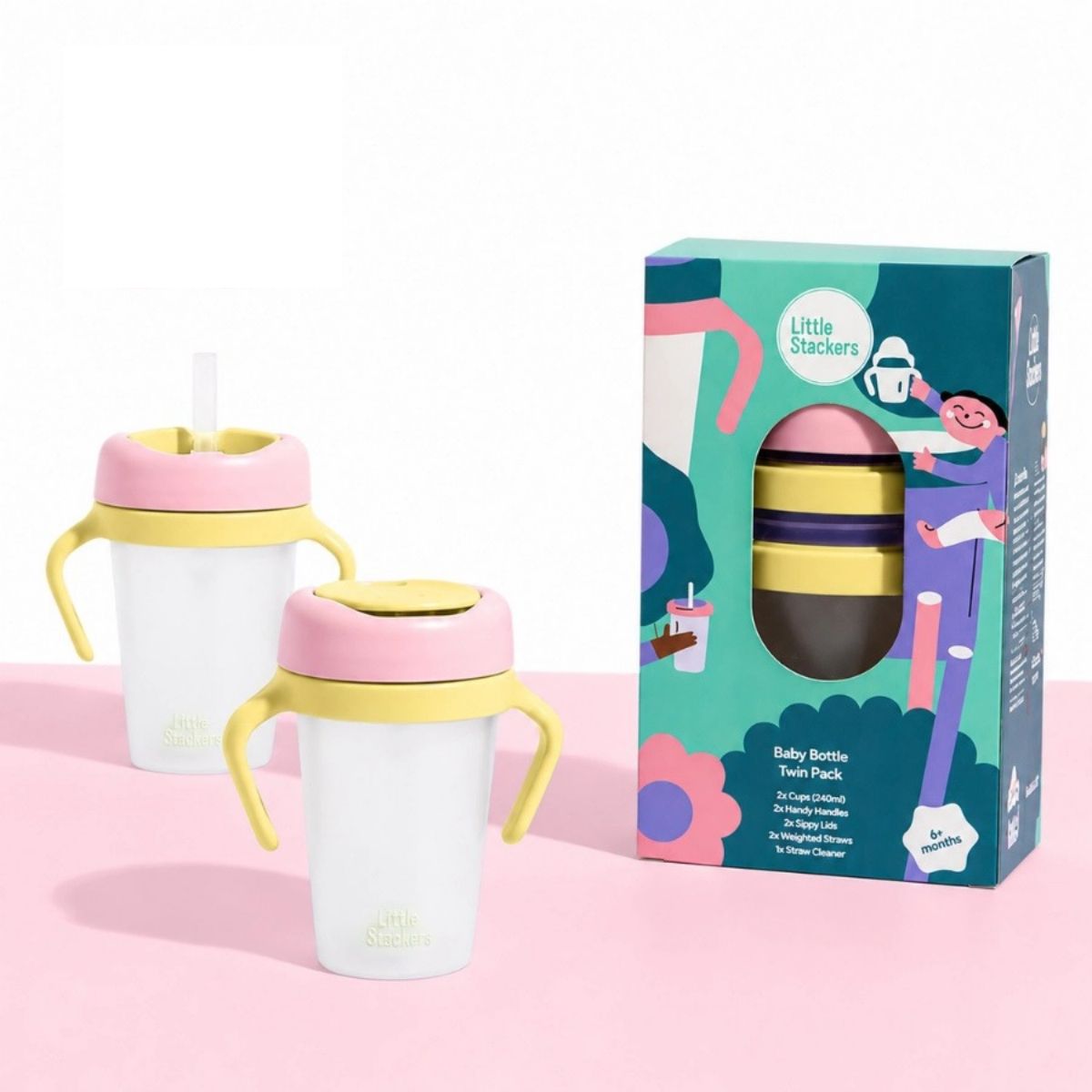Little Stackers Sippy Cup - Twin Pack - Pink and Yellow
