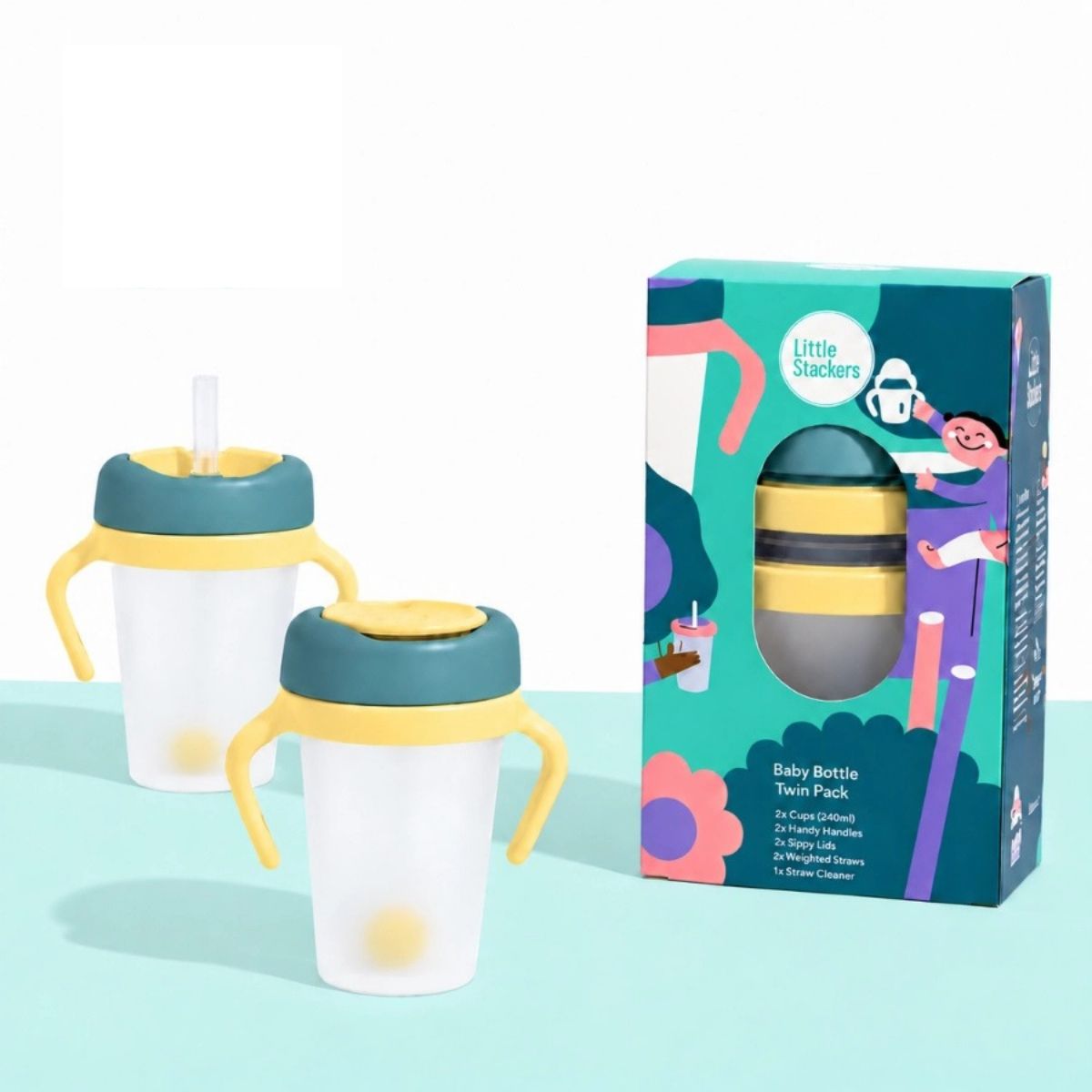Little Stackers Sippy Cup - Twin Pack - Teal and Yellow
