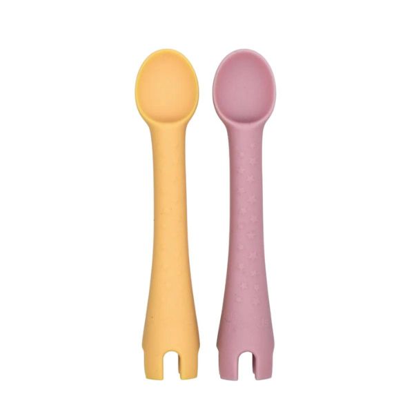 Little Woods Silicone First Utensils - Dusty Pink / Daffodil