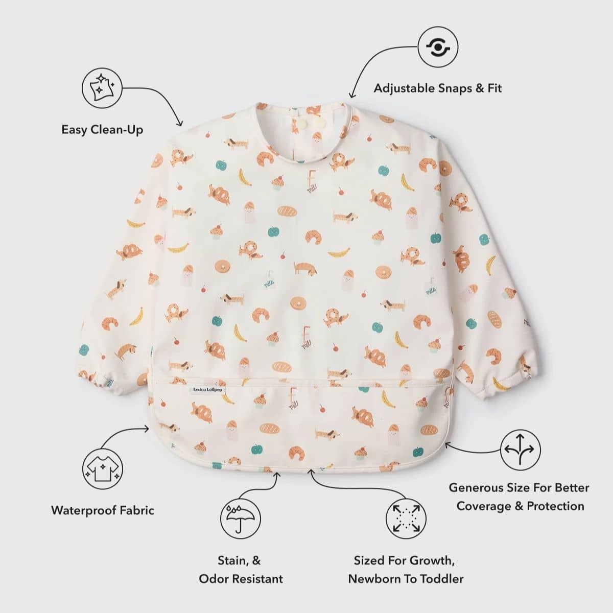 LouLou Lollipop Long Sleeve Bib - French Breakfast