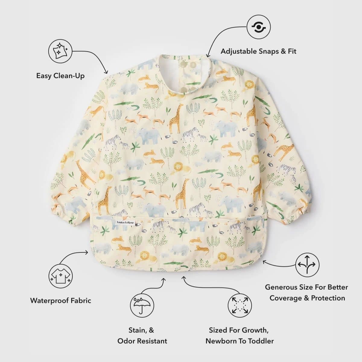 LouLou Lollipop Long Sleeve Bib - Safari Jungle