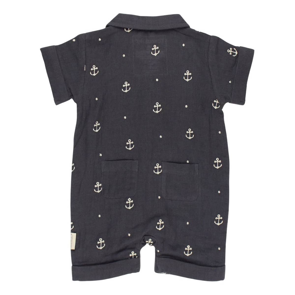 L'ovedbaby Organic Muslin Short Sleeve Coverall - Chia Anchor