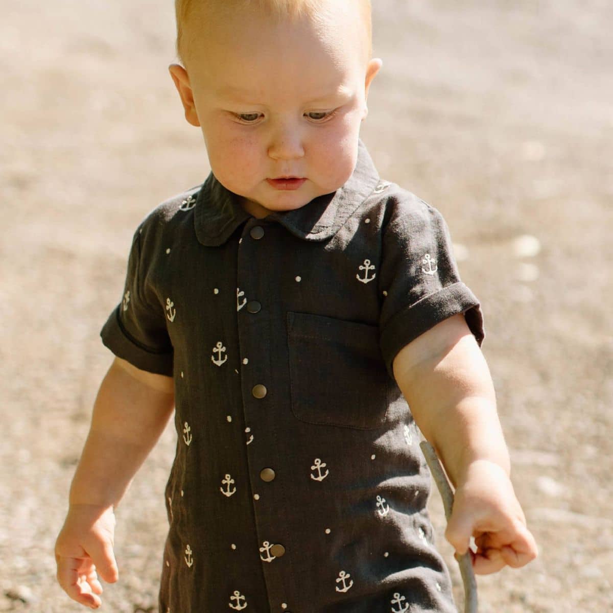 L'ovedbaby Organic Muslin Short Sleeve Coverall - Chia Anchor