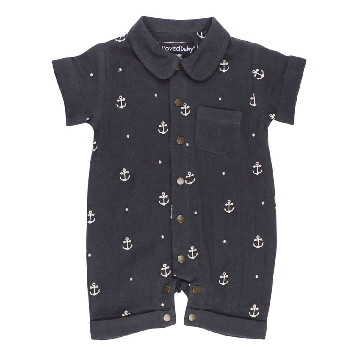 L'ovedbaby Organic Muslin Short Sleeve Coverall - Chia Anchor