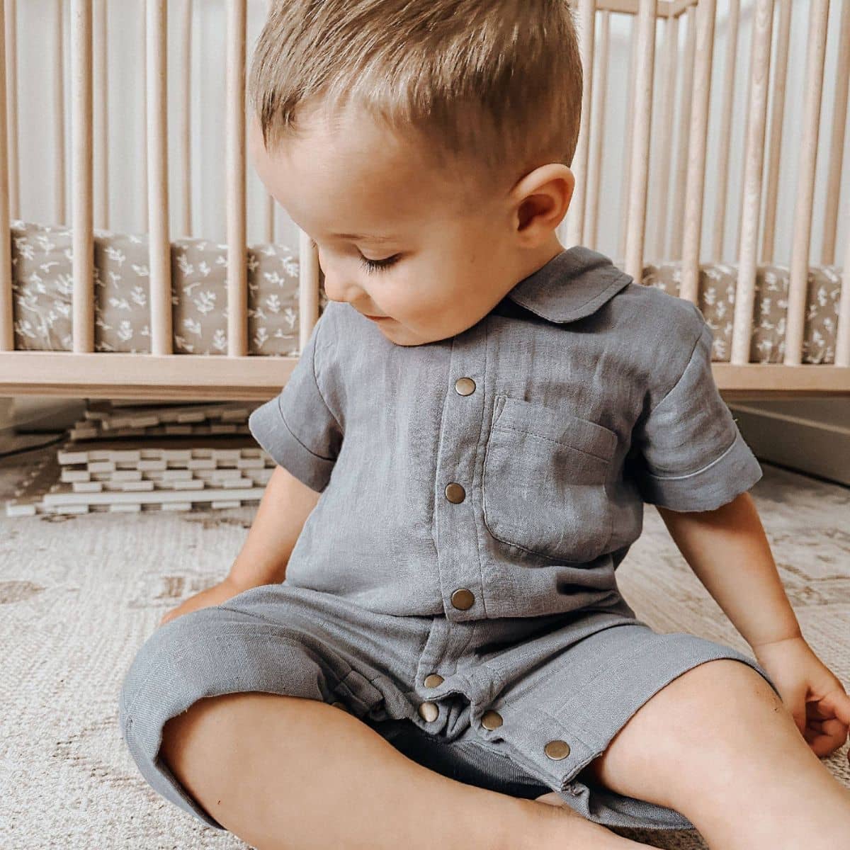 L'ovedbaby Organic Muslin Short Sleeve Coverall - Moonstone