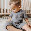 L'ovedbaby Organic Muslin Short Sleeve Coverall - Moonstone