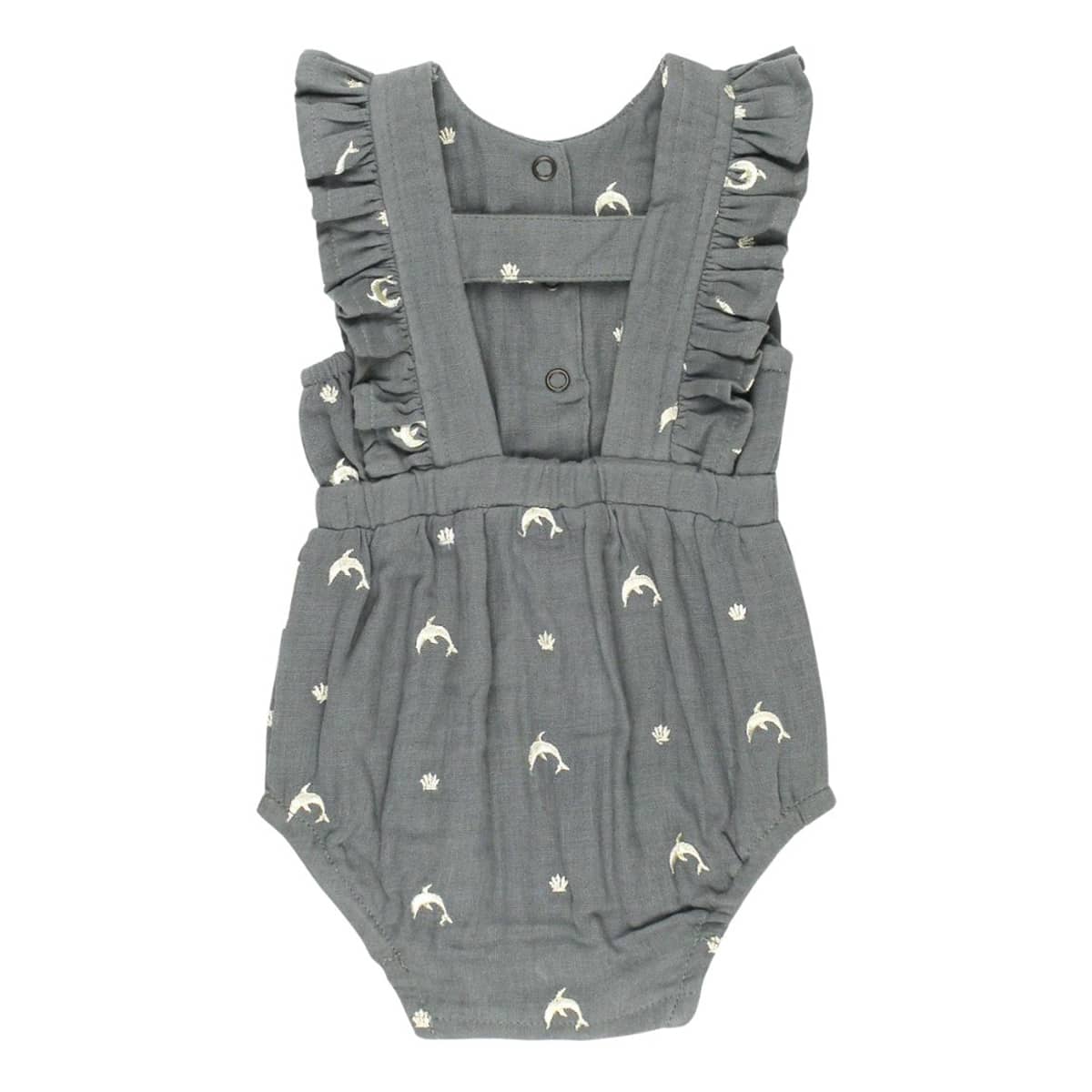 L'ovedbaby Organic Muslin Ruffle Bodysuit - Moonstone Dolphin