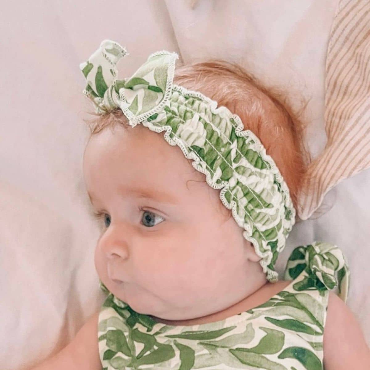 L'ovedbaby Organic Smocked Tie Headband - Kelp