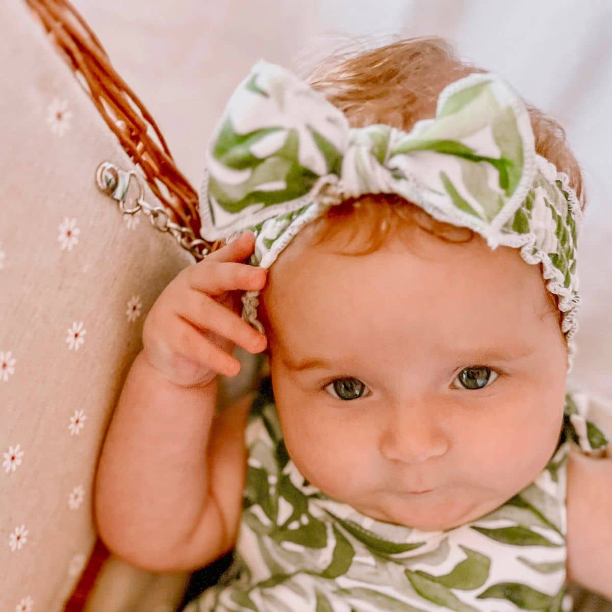L'ovedbaby Organic Smocked Tie Headband - Kelp