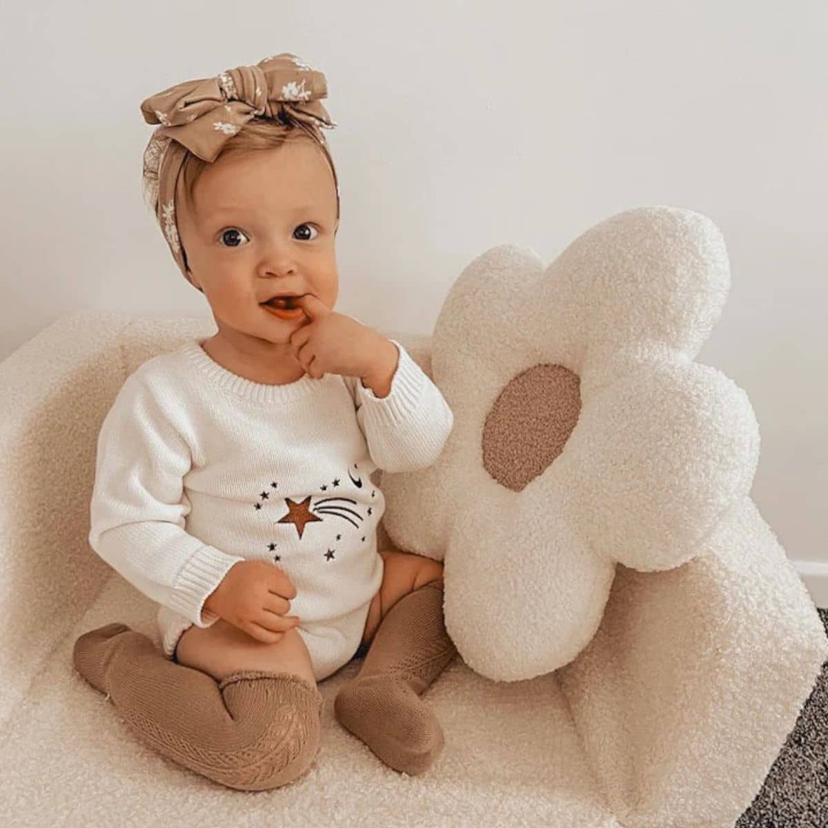 Luna Mae Creations - Large Cushion - White Latte Daisy