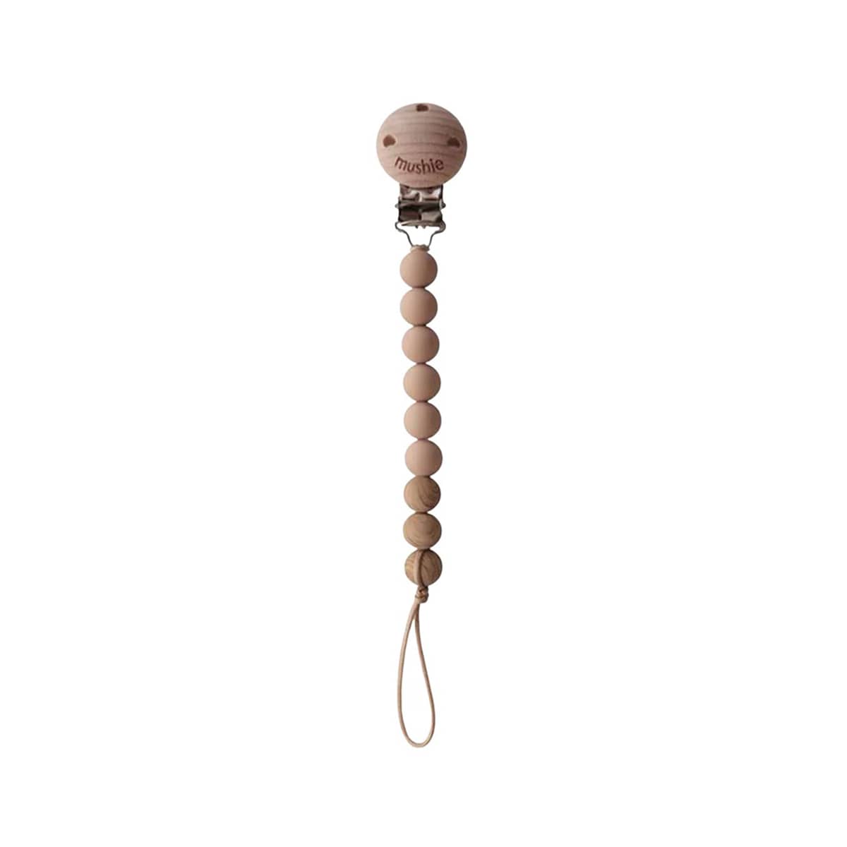 Mushie Pacifier Clip - Eva - Taupe