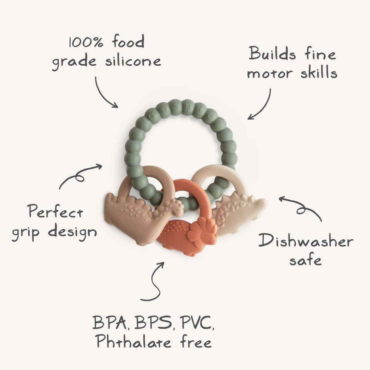 Mushie Teether Rings - Dino