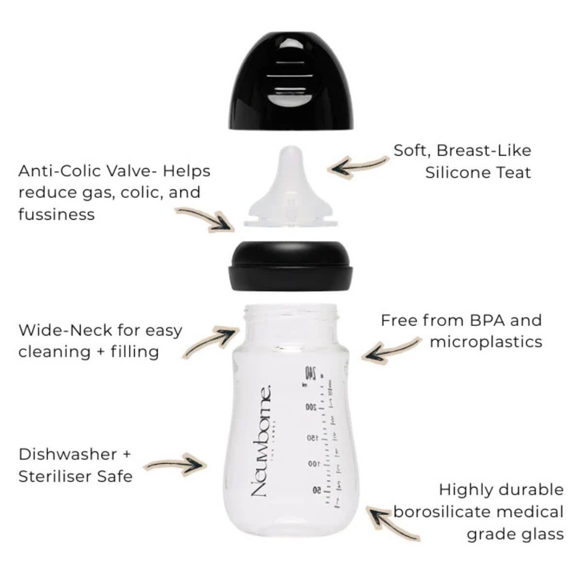 Neuwborne Glass Baby Bottle - Black
