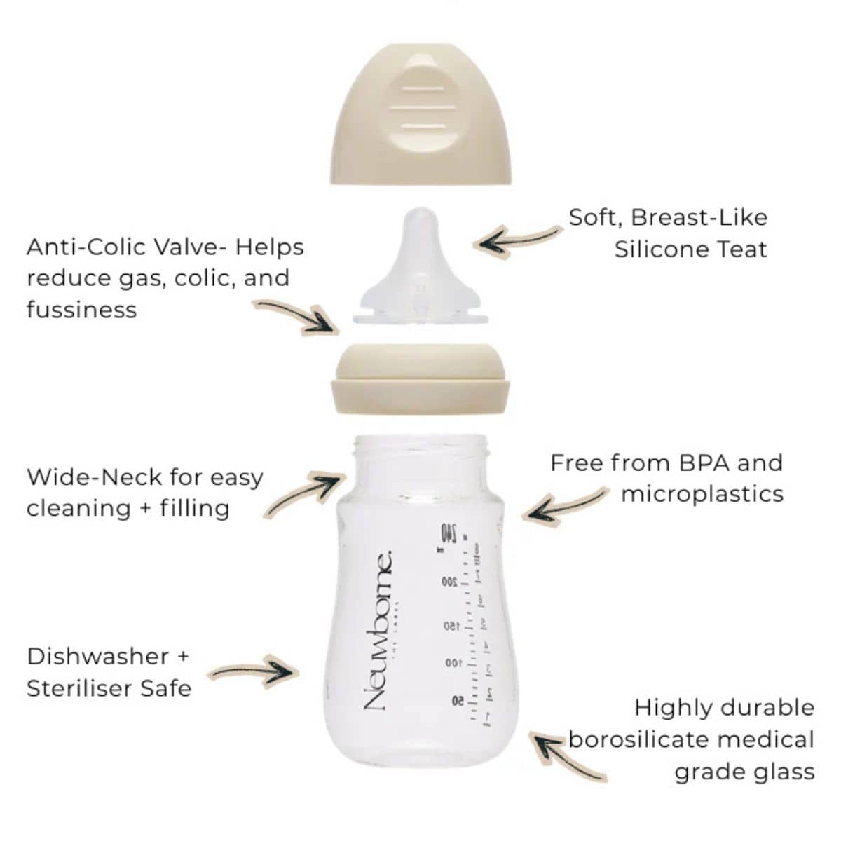 Neuwborne Glass Baby Bottle - Cream