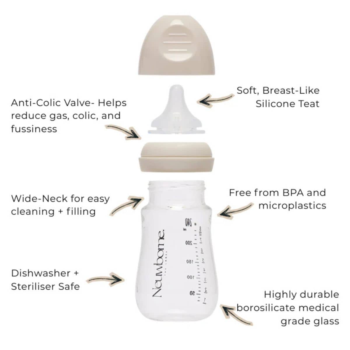 Neuwborne Glass Baby Bottle - Sand