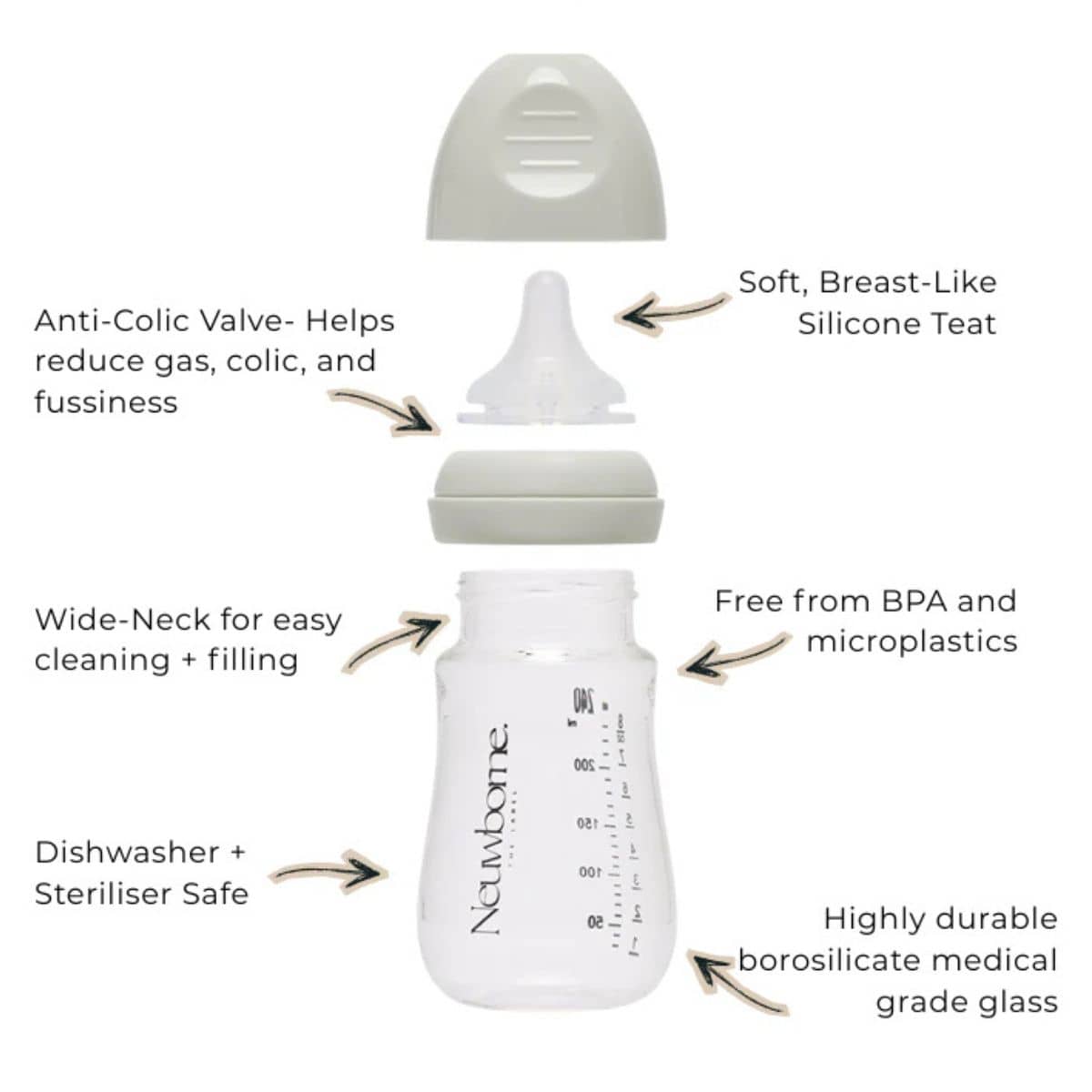 Neuwborne Glass Baby Bottle - Stone