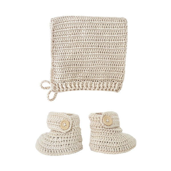 OB Designs Crochet Bonnet and Bootie Set - Vanilla