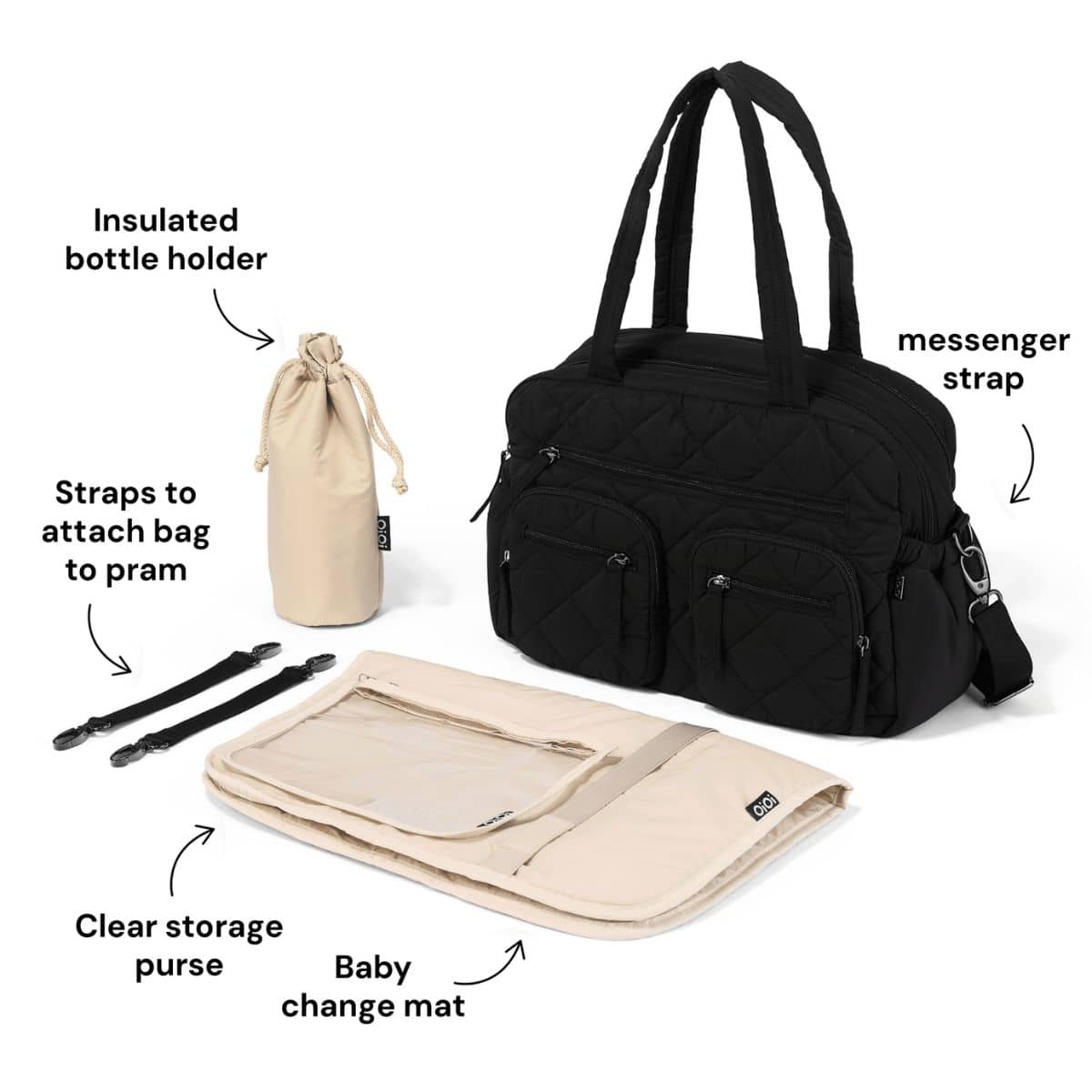 OiOi Carry All Nappy Bag - Puffy Black Quilt