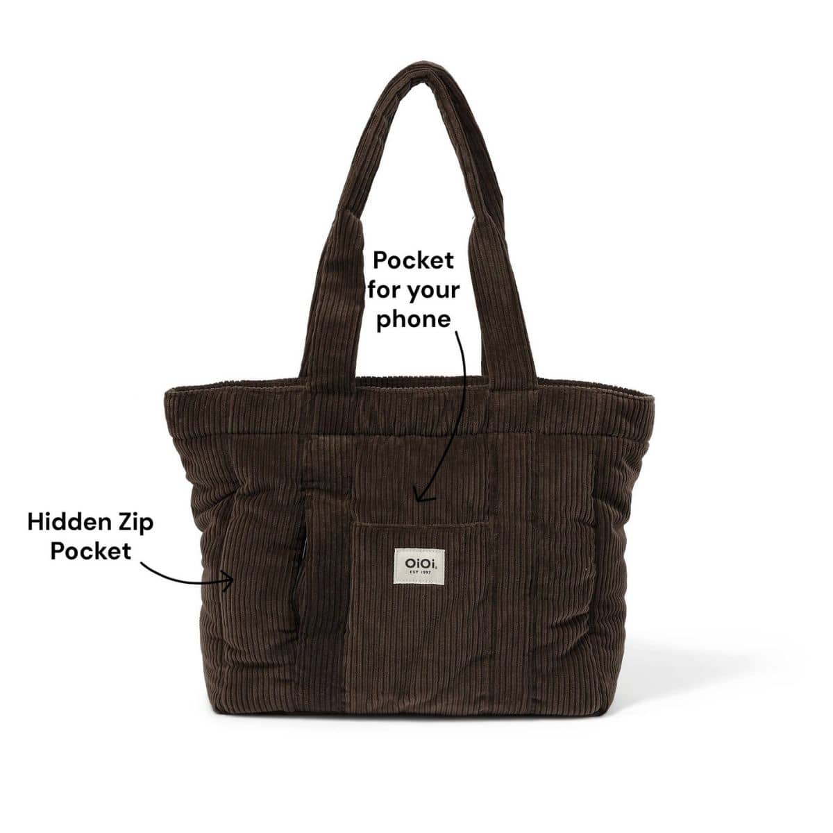 OiOi Corduroy Everyday Tote - Chocolate Brown