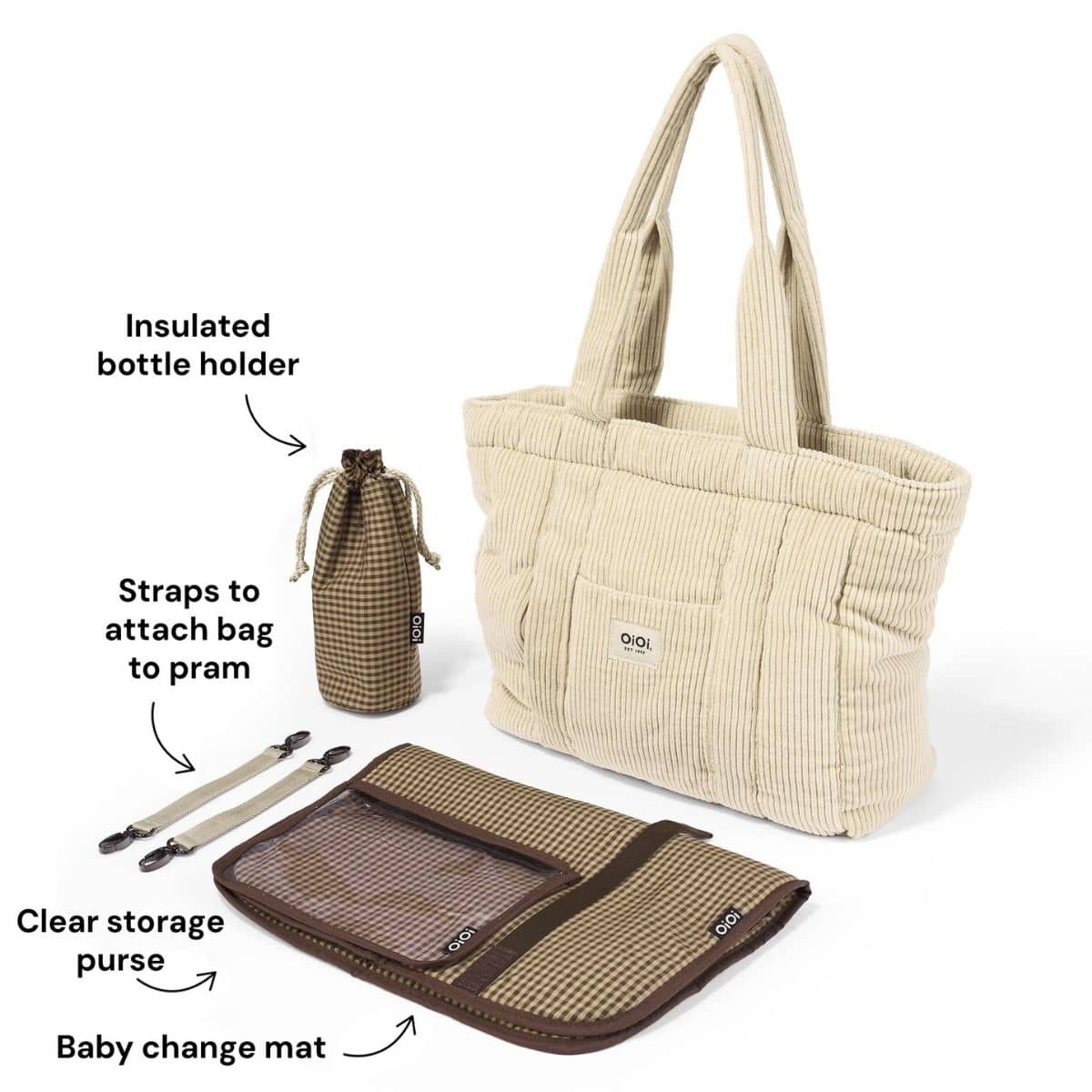 OiOi Corduroy Everyday Tote - Cream