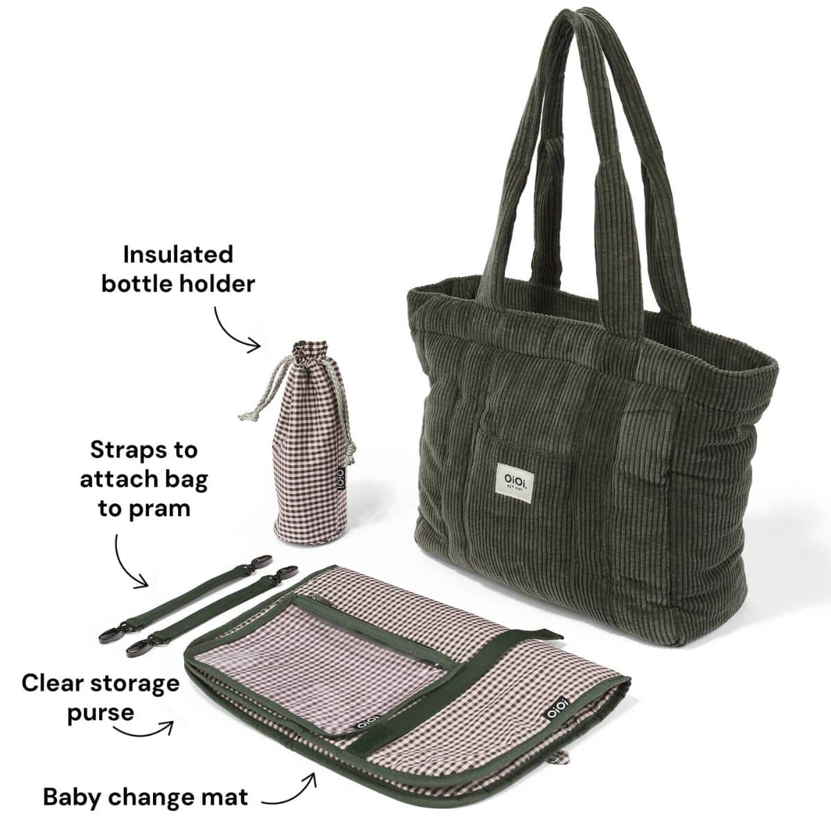 OiOi Corduroy Everyday Tote - Moss Green