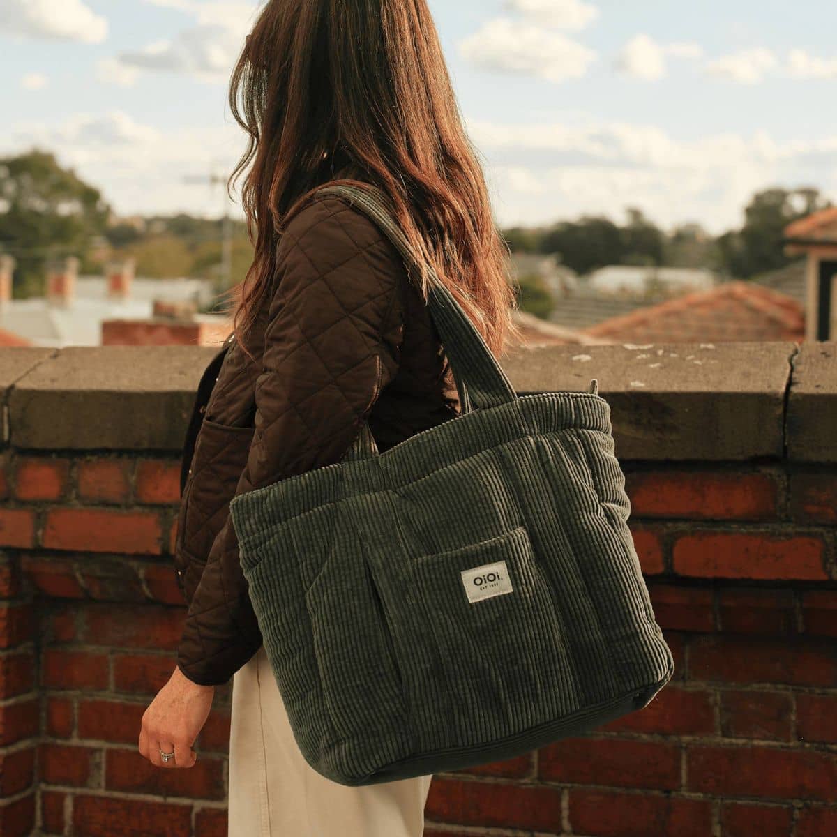 OiOi Corduroy Everyday Tote - Moss Green