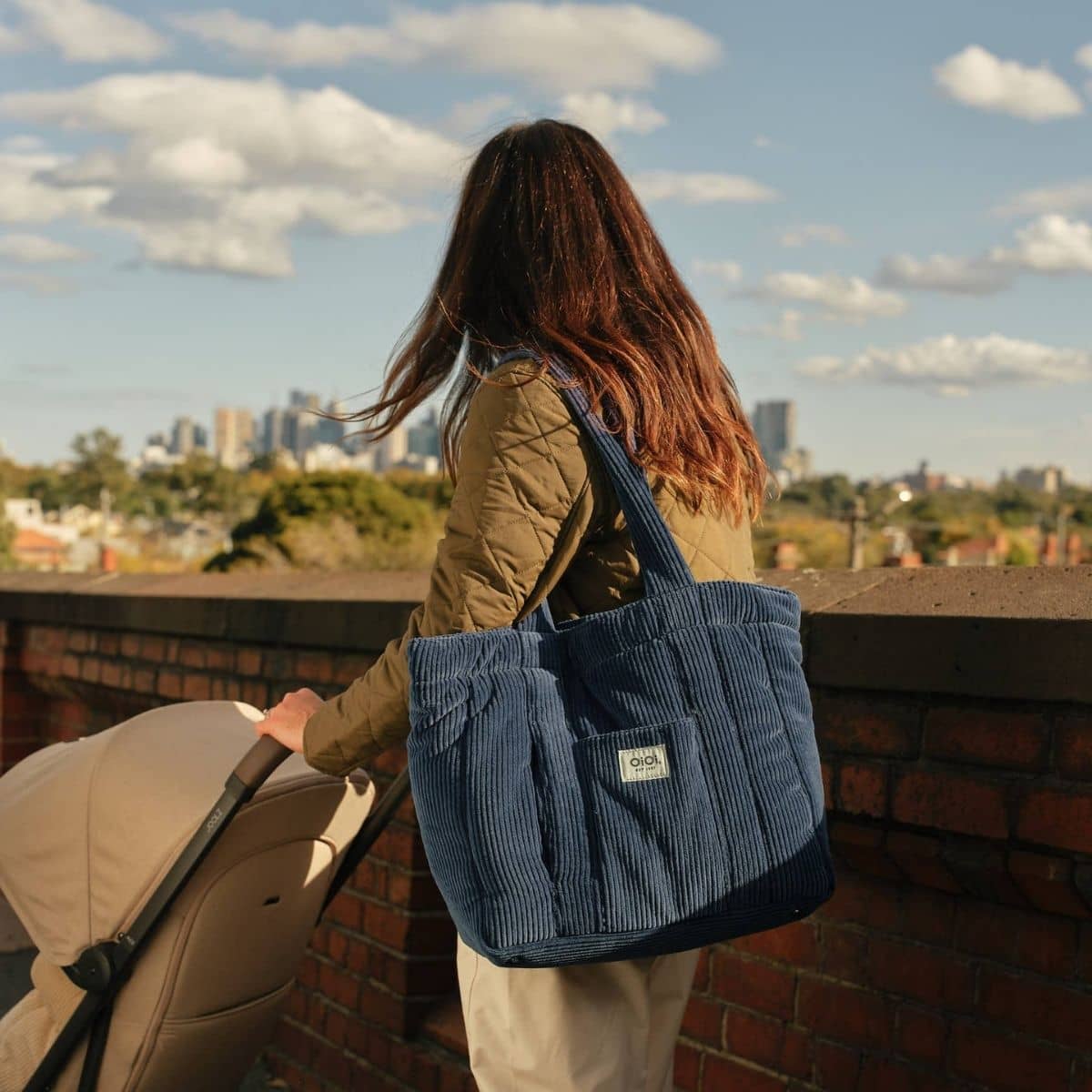 OiOi Corduroy Everyday Tote - Ocean Blue