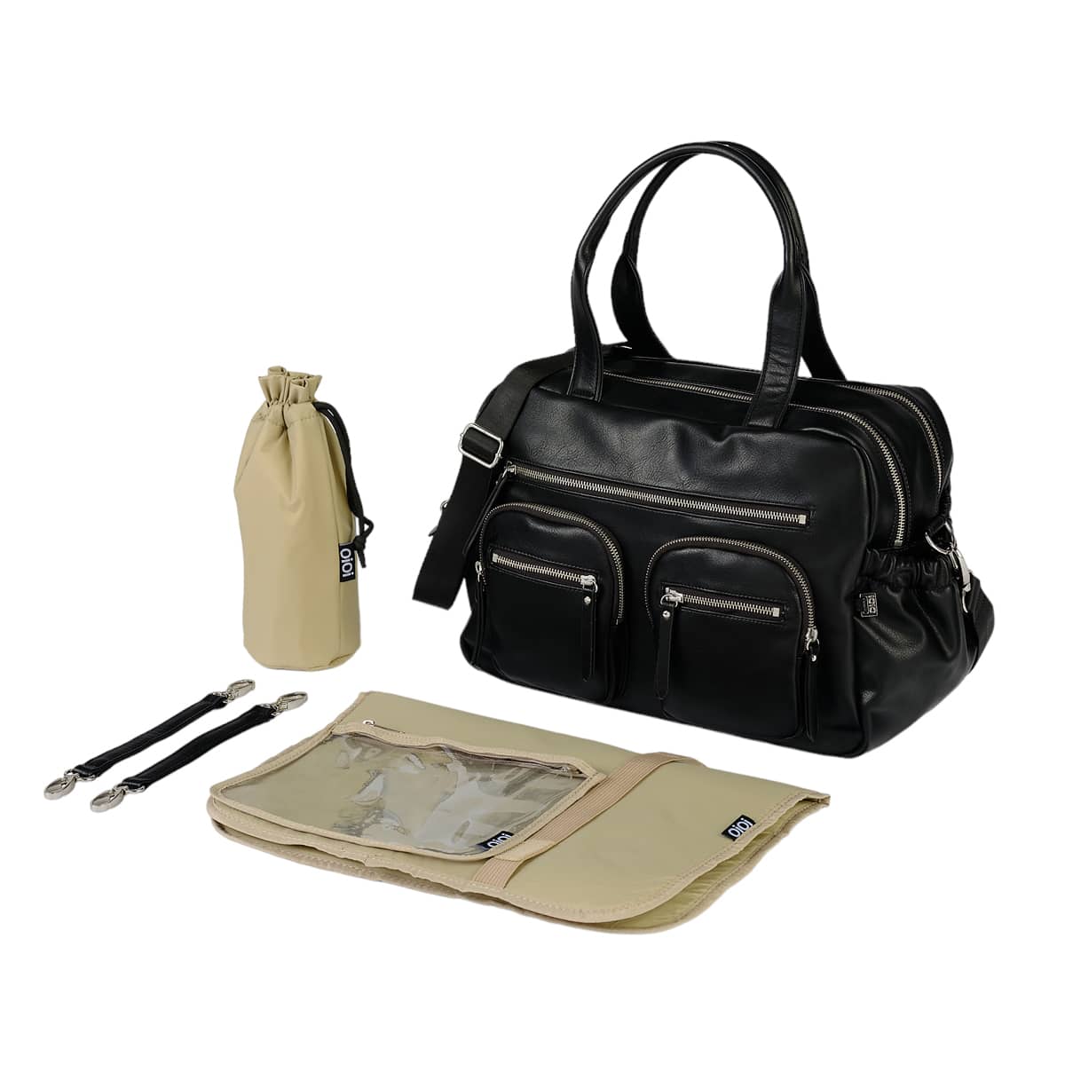 OiOi Faux Leather Carry All Nappy Bag - Black