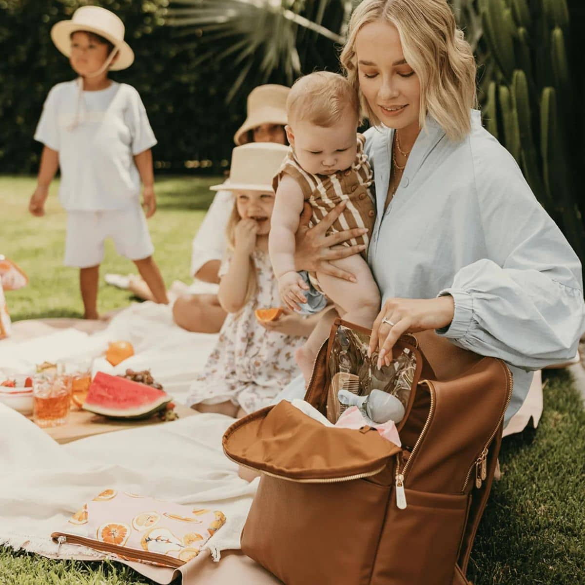 OiOi Faux Leather Multitasker Nappy Backpack - Chestnut