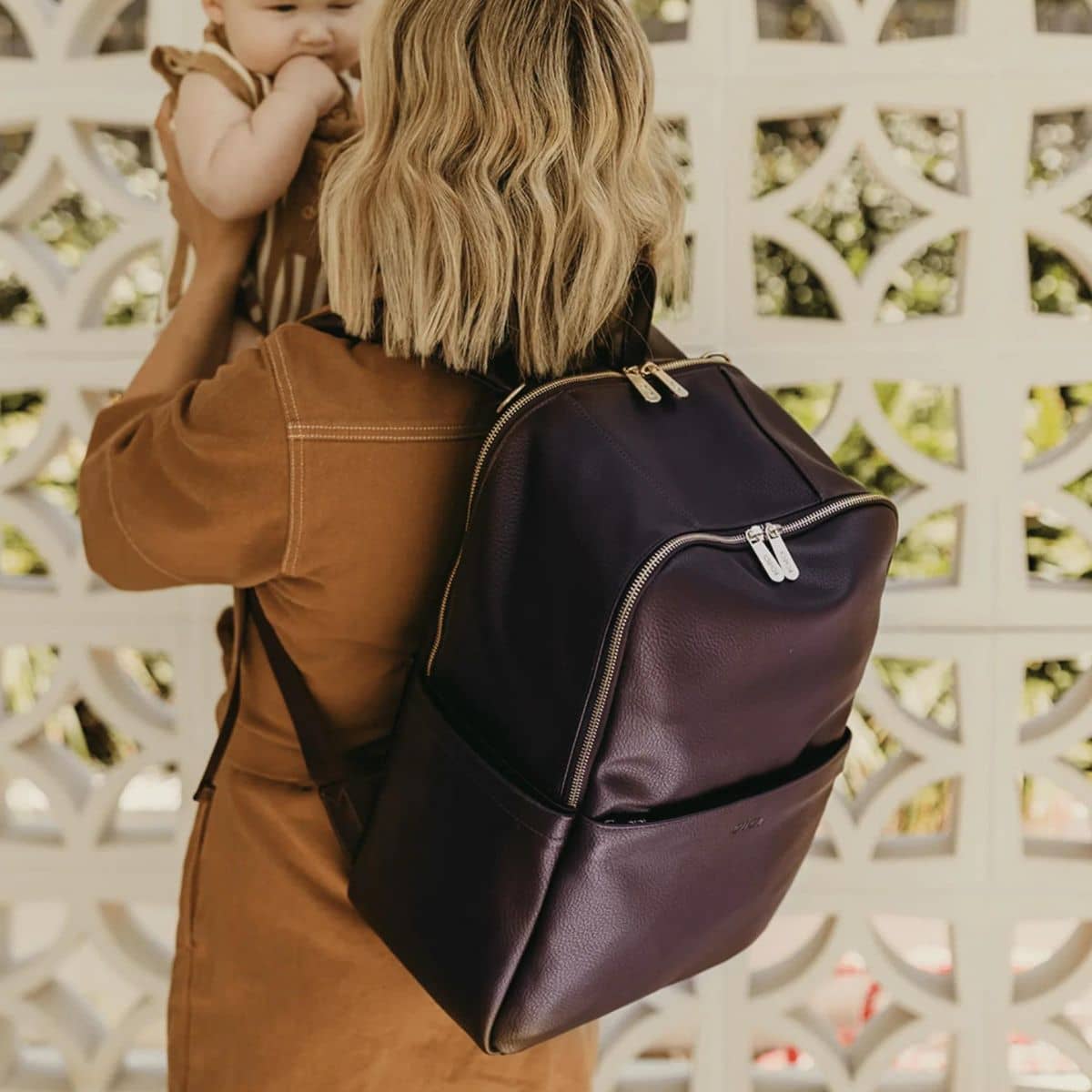 OiOi Faux Leather Multitasker Nappy Backpack - Mulberry