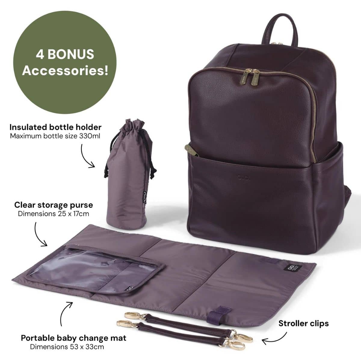 OiOi Faux Leather Multitasker Nappy Backpack - Mulberry