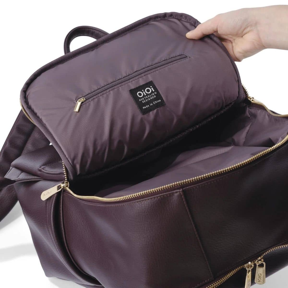 OiOi Faux Leather Multitasker Nappy Backpack - Mulberry