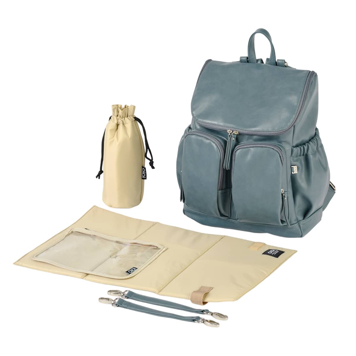 OiOi Faux Leather Nappy Backpack - Stone Blue
