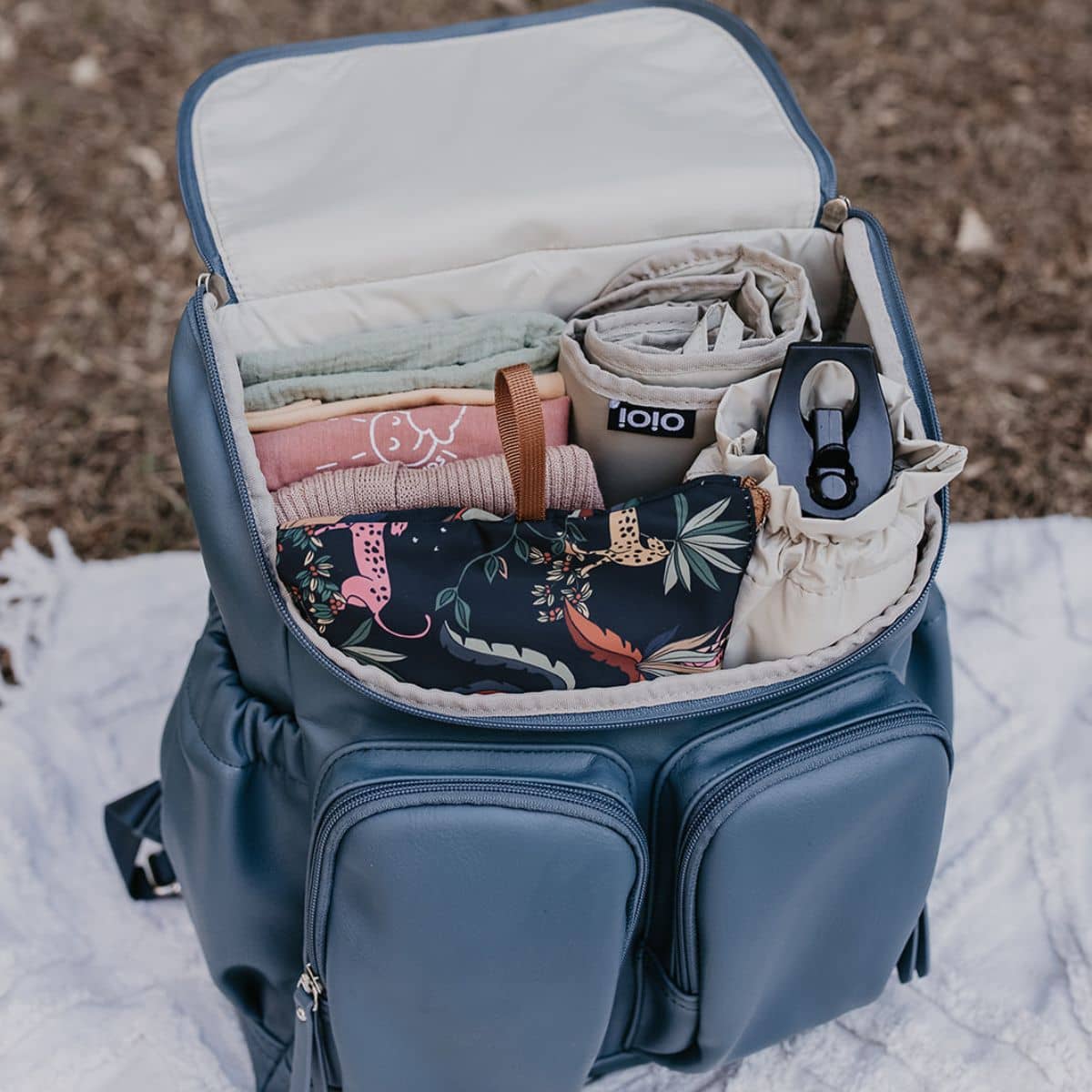 OiOi Faux Leather Nappy Backpack - Stone Blue