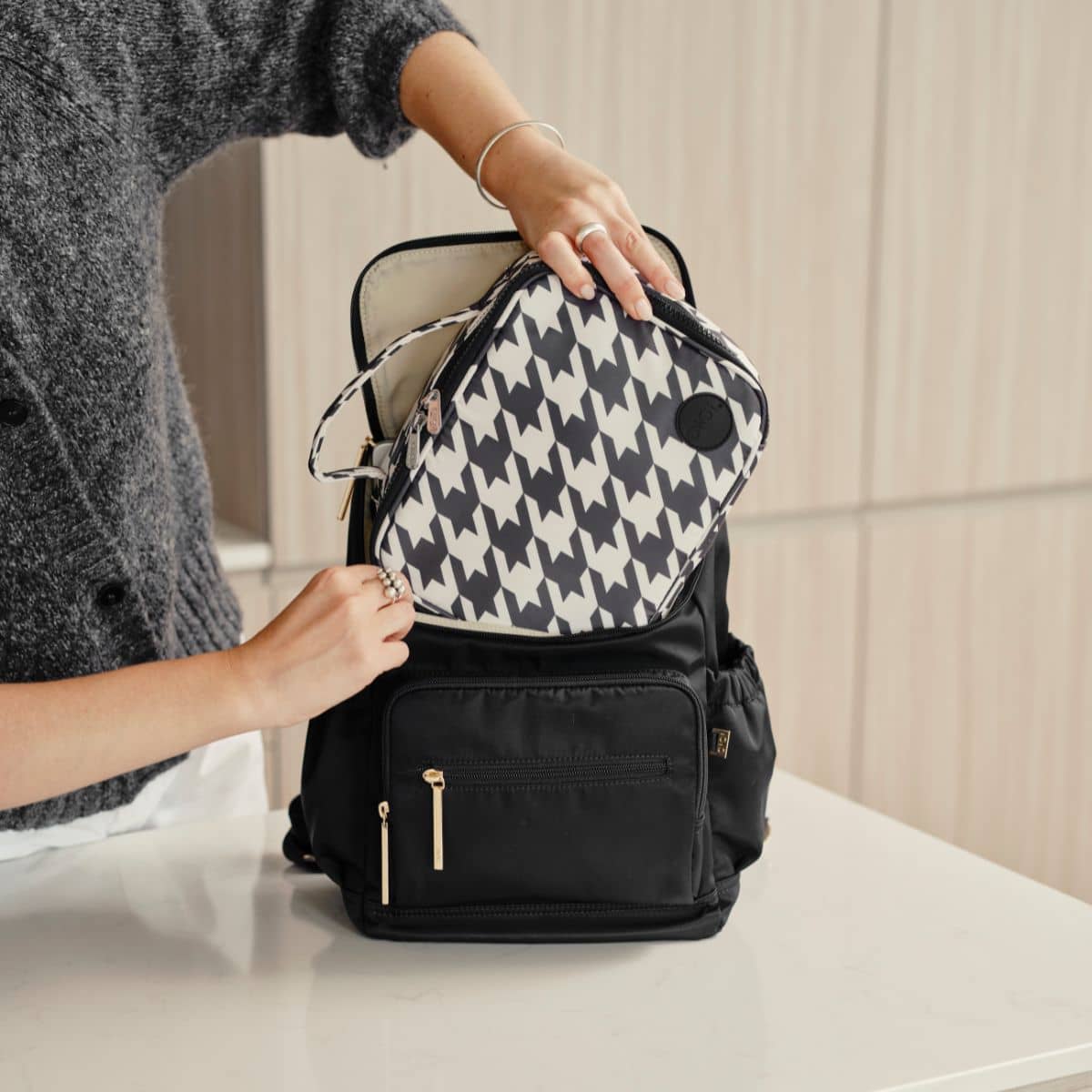 OiOi Nylon Mini Signature Backpack - Black