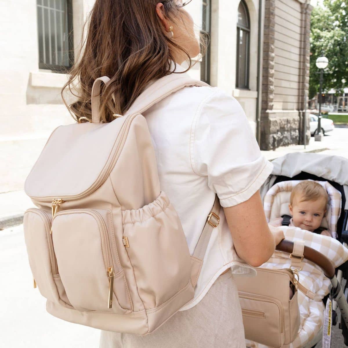 OiOi Signature Nappy Backpack - Beige Nylon